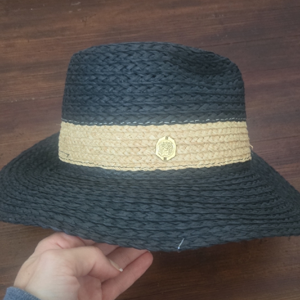 Vince Camuto Black and Tan Woven Hat